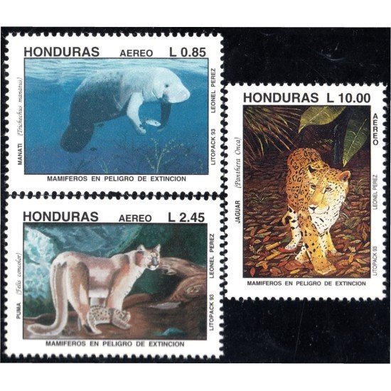 Honduras A- 806/08 1993 Mamíferos en peligro de extinción Jaguar Puma y Manatí MNH Honduras A- 806/08 1993 Mamíferos en peligro de extinción Jaguar Puma y Manatí MNH