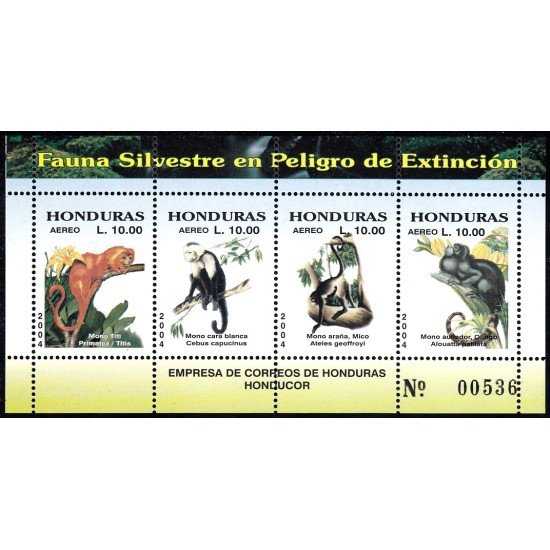 Honduras A- 1193/96 2004 Animales Monos Titi Cara Blanca Araña y Aullador MNH Honduras A- 1193/96 2004 Animales Monos Titi Cara Blanca Araña y Aullador MNH