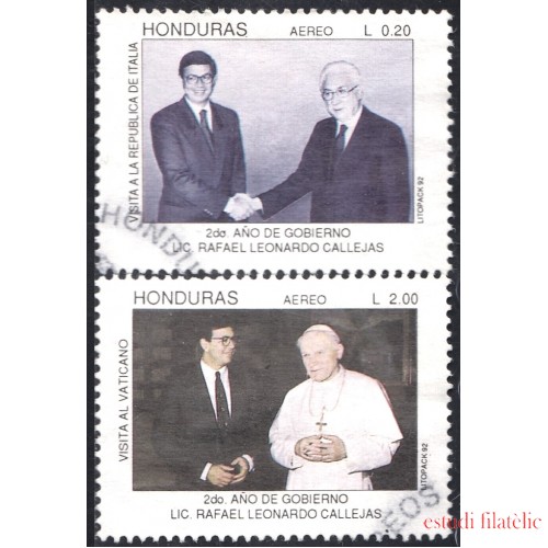 Honduras A- 774/75 1992 Rafel Leonardo Callejas Papa JUan Pablo II usados