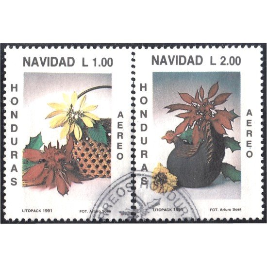 Honduras A- 772/73 1991 Navidad Christmas flores usados Honduras A- 772/73 1991 Navidad Christmas flores usados