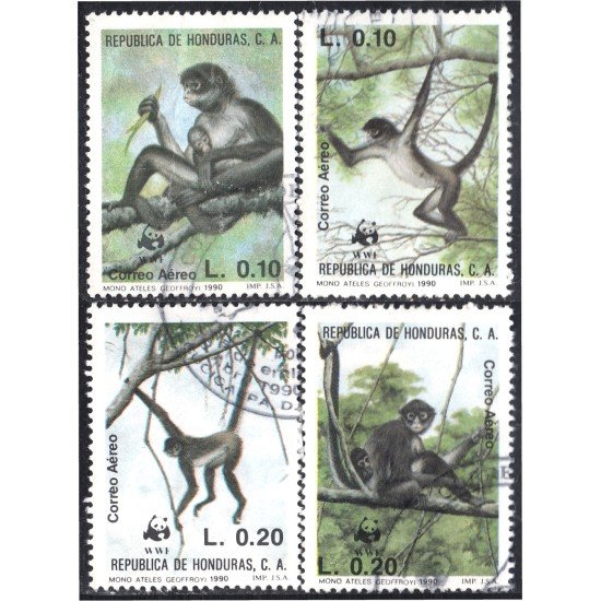 Honduras A- 743/46 1990 Animales Mono Ateles Geoffroyi usados Honduras A- 743/46 1990 Animales Mono Ateles Geoffroyi usados