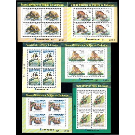 Honduras A- 1187/92 2004 Fauna silvestre en peligro de extinción Osos Melero y Perezoso Rana  Chancho Puma MNH