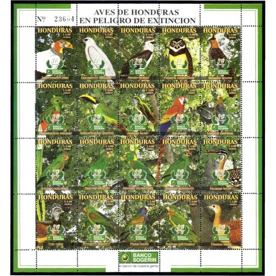 Honduras A- 973/82 1999 Fauna Pájaros en vías de extinción Birds MNH Honduras A- 973/82 1999 Fauna Pájaros en vías de extinción Birds MNH