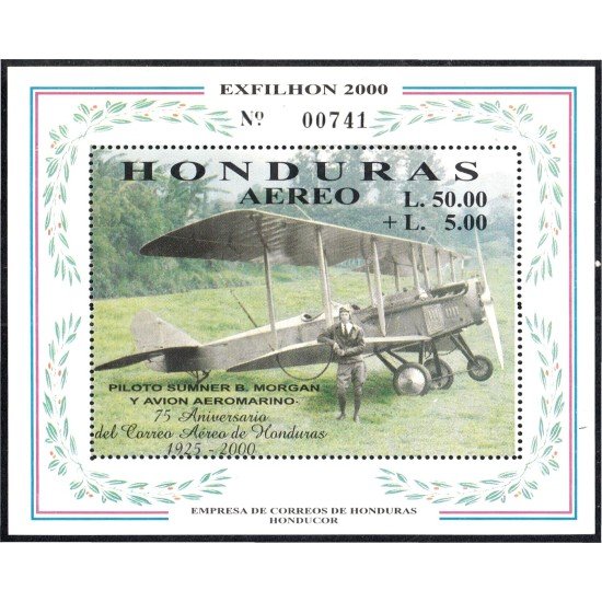 Honduras HB 62 2000 Piloto Summer Morgan y Avión aeromarino MNH Honduras HB 62 2000 Piloto Summer Morgan y Avión aeromarino MNH
