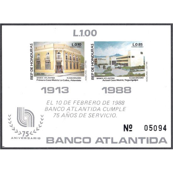 Honduras HB 36 1988 Banco Atlántida Casa Matriz MNH Honduras HB 36 1988 Banco Atlántida Casa Matriz MNH