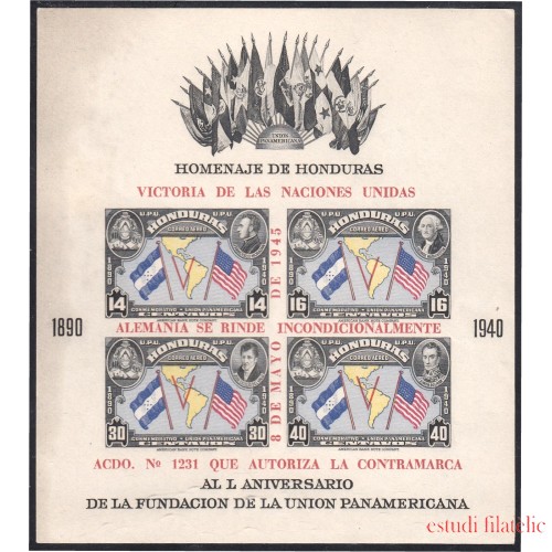 Honduras HB 2  1946 Victoria de las Naciones Unidas L Aniversario de la fundación de la Unión Panamericana sin dentar MNH 