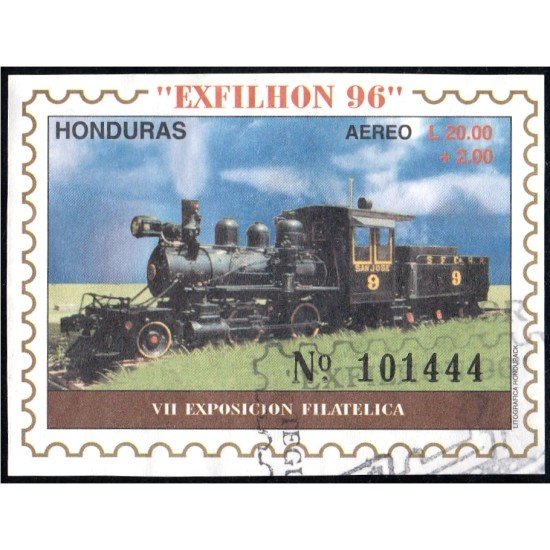 Honduras HB 51 1996 Exfhilon 96 VII Exposición Filatélica Tren Train usados Honduras HB 51 1996 Exfhilon 96 VII Exposición Filatélica Tren Train usados