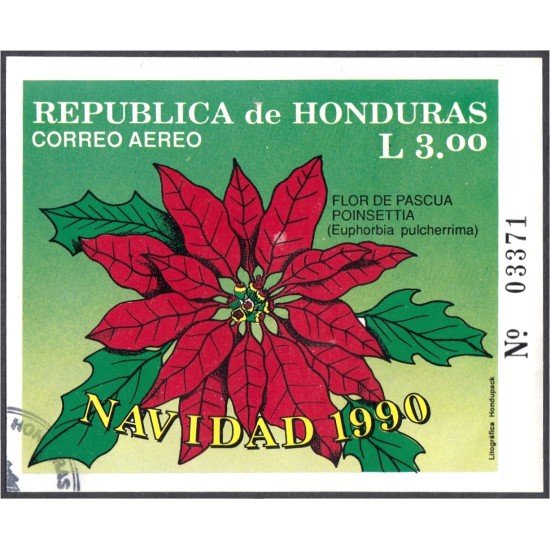 Honduras HB 42A 1990 Navidad Christmas Flor Flower usados Honduras HB 42A 1990 Navidad Christmas Flor Flower usados