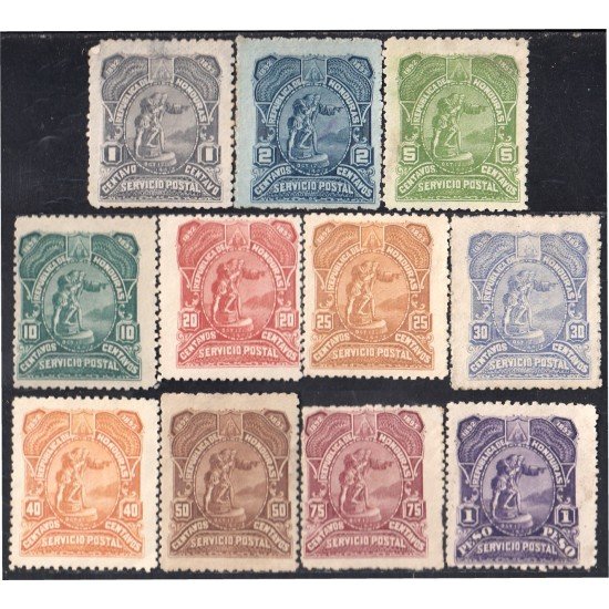 Honduras 46/56 1892 Estatua de Colón y M. A. Pinzón Sin goma Honduras 46/56 1892 Estatua de Colón y M. A. Pinzón Sin goma