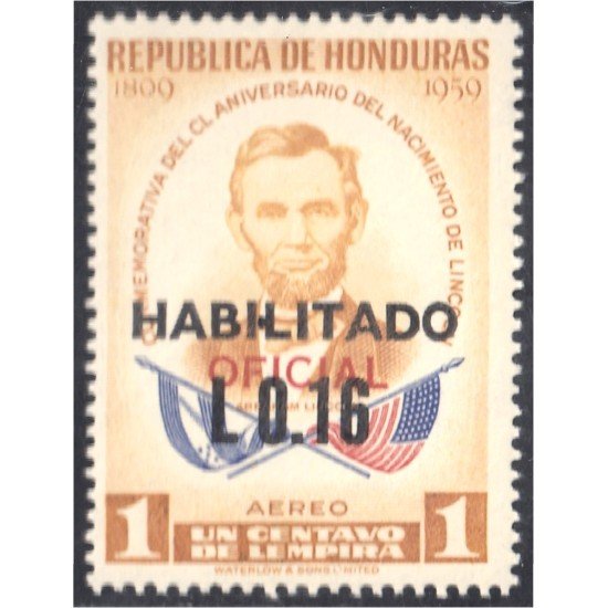 Honduras 99 1975 Servicio Oficial Aéreo Conmemorativo al CL Aniversario de Lincoln MNH