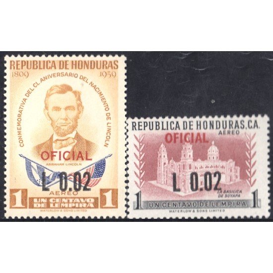 Honduras 97/98 1974 Servicio Oficial Aéreo Conmemorativo al CL Aniversario de Lincoln Basilica de Suyapa MNH