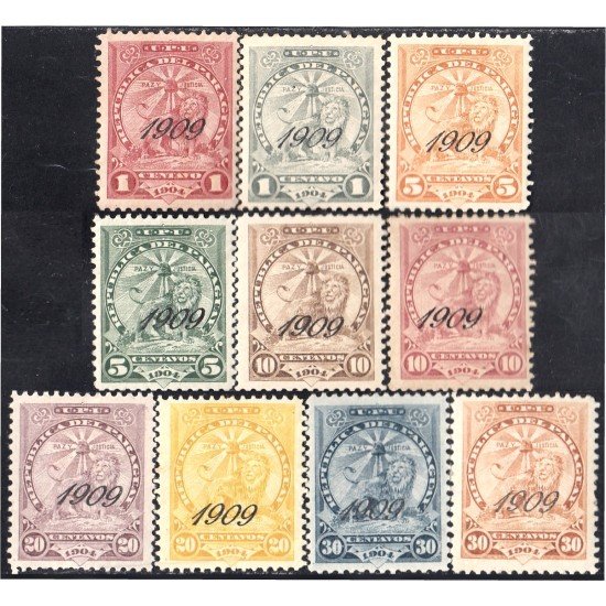 Paraguay 176/85 1909 Escudo de Armas Léon Lion Paz y Justicia MH Paraguay 176/85 1909 Escudo de Armas Léon Lion Paz y Justicia MH