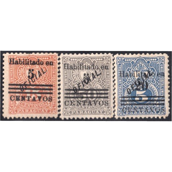 Paraguay 166/68 1907-08 Escudo de Armas Léon Lion Paz y Justicia MH Paraguay 166/68 1907-08 Escudo de Armas Léon Lion Paz y Justicia MH