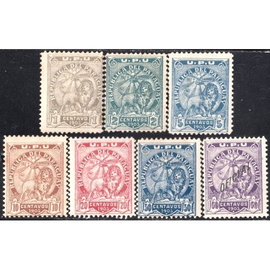 Paraguay 74/80 1903 Escudo de Armas Léon Lion Paz y Justicia MH Paraguay 74/80 1903 Escudo de Armas Léon Lion Paz y Justicia MH