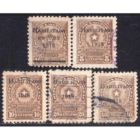 Paraguay 211/15 1918 Escudo de armas nacional Unión Postal Universal usados Paraguay 211/15 1918 Escudo de armas nacional Unión Postal Universal usados