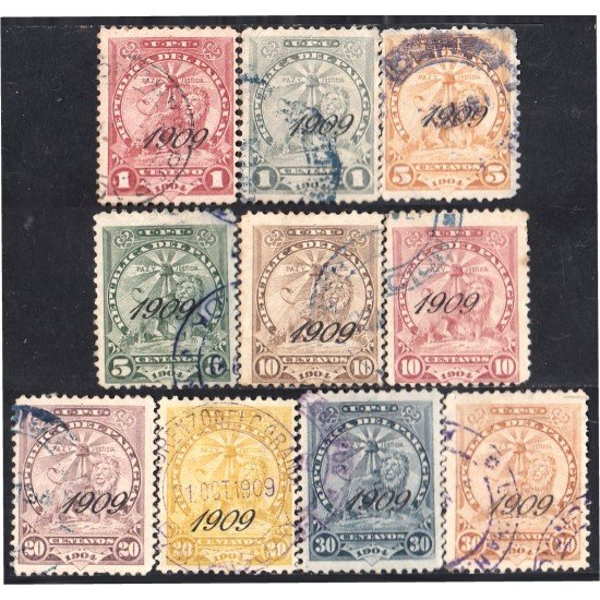 Paraguay 176/85 1909 Escudo de Armas Léon Lion Paz y Justicia usados Paraguay 176/85 1909 Escudo de Armas Léon Lion Paz y Justicia usados