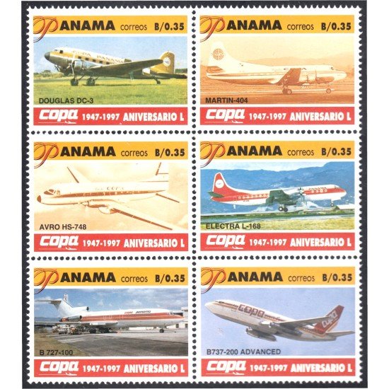 Panama 1146/51 1997 Aviones 50 Años de la compañía aérea Copa MNH