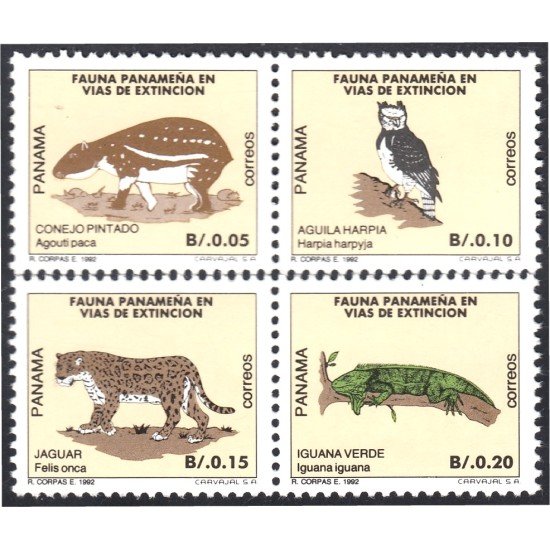 Panama 1097/00 1992 Fauna en extinción Conejo Águila Jaguar Iguana MNH Panama 1097/00 1992 Fauna en extinción Conejo Águila Jaguar Iguana MNH