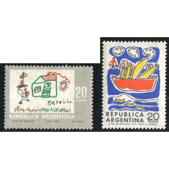 PI1 Argentina Nº 818/819  1968 Dibujos infantiles  MNH