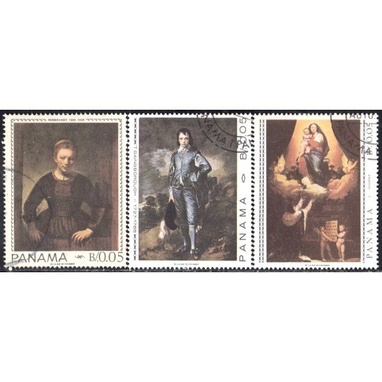 Panama 446/48 1967 Pinturas de Rembrand Gainsborough e Ingres usados Panama 446/48 1967 Pinturas de Rembrand Gainsborough e Ingres usados