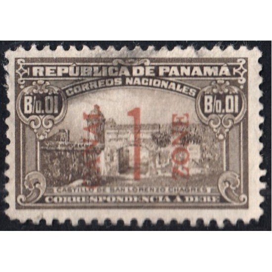 Panamá Taxas Zona Canal 7 1916 Castillo de San Lorenzo Timbres de Panama República de 1915 usados Panamá Taxas Zona Canal 7 1916 Castillo de San Lorenzo Timbres de Panama República de 1915 usados