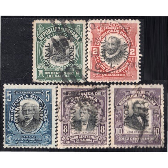 Panamá Zona Canal 27/31 1910 Vasco Nuñez Fernandez de Córdoba Justo Arosemena Manuel Hurtado José de Obaldía usados Panamá Zona Canal 27/31 1910 Vasco Nuñez Fernandez de Córdoba Justo Arosemena Manuel Hurtado José de Obaldía usados