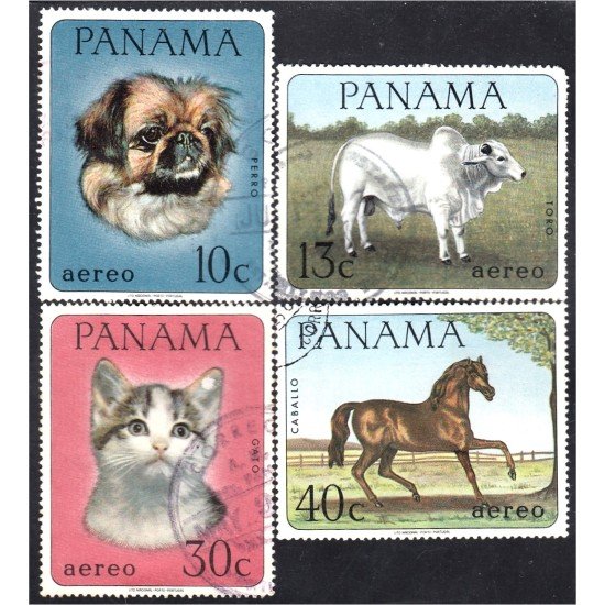 Panama A- 424/27 1967 Animales Gato Perro Toro Caballo usados Panama A- 424/27 1967 Animales Gato Perro Toro Caballo usados