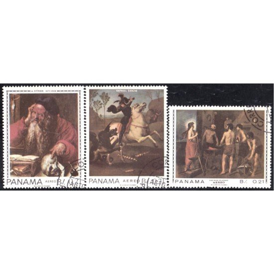 Panama A- 421/23 1967 Pinturas de Diürer Rafael y Velázquez usados Panama A- 421/23 1967 Pinturas de Diürer Rafael y Velázquez usados