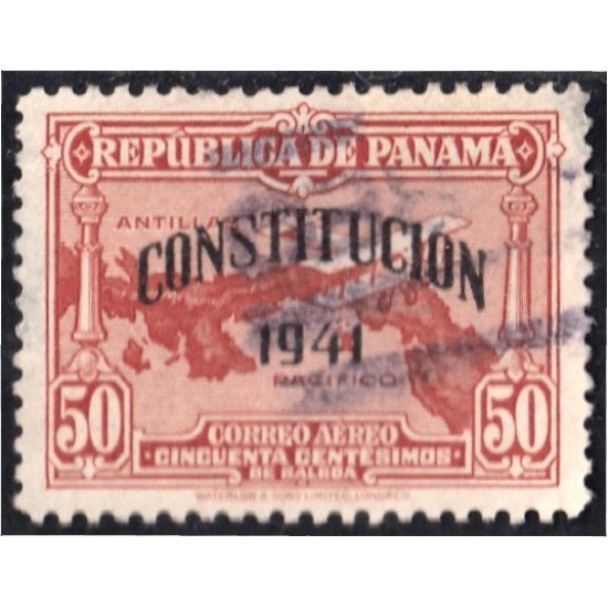 Panama A- 64 1941 Nueva Constitución Mapa usado Panama A- 64 1941 Nueva Constitución Mapa usado