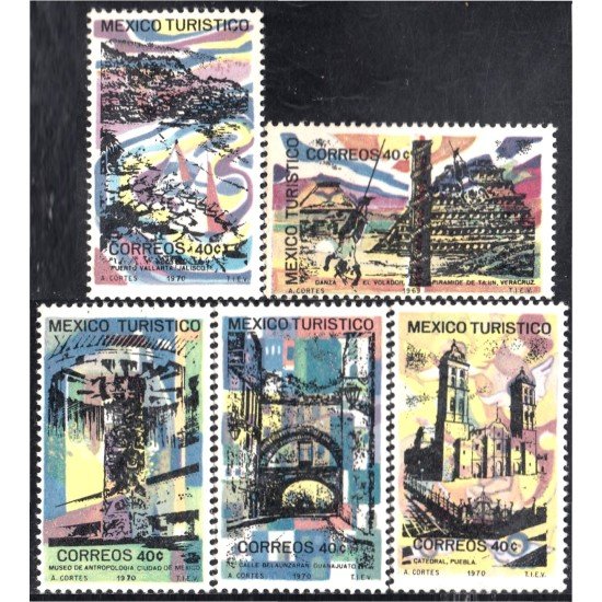 México 759/63 1970 Museo Pirámide Catedral MNH México 759/63 1970 Museo Pirámide Catedral MNH