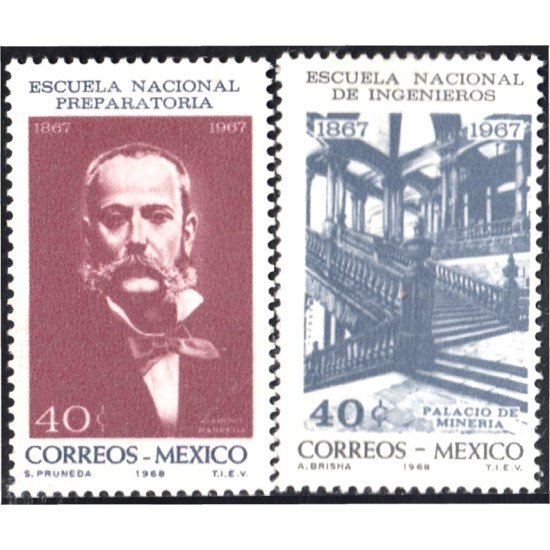 México 741/42 1968 Don Gabino Barreda y Palacio de Minería MNH México 741/42 1968 Don Gabino Barreda y Palacio de Minería MNH