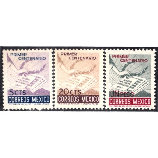 México 646/48 1954 1º Centenario del Himno Nacional MNH