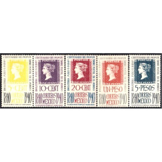 México 543/47 1940 Centenario del primer timbre postal del mundo MNH México 543/47 1940 Centenario del primer timbre postal del mundo MNH