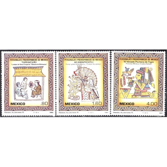 México 982/84 1982 Personajes prehispánicos Tariacuri Acamapichtli Venado pechera de Tigre MNH México 982/84 1982 Personajes prehispánicos Tariacuri Acamapichtli Venado pechera de Tigre MNH