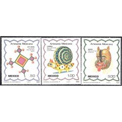 México 964/66 1982 Artesanía mexicana Arte Huichol Cerámica Madera MNH México 964/66 1982 Artesanía mexicana Arte Huichol Cerámica Madera MNH
