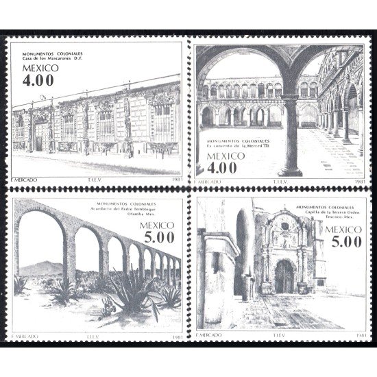 México 957/60 1981 Monumentos coloniales Acueducto Convento Capilla MNH México 957/60 1981 Monumentos coloniales Acueducto Convento Capilla MNH