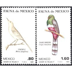 México 932/33 1981 Fauna Pájaros Birds Cenzontle y pájaro bandera MNH México 932/33 1981 Fauna Pájaros Birds Cenzontle y pájaro bandera MNH
