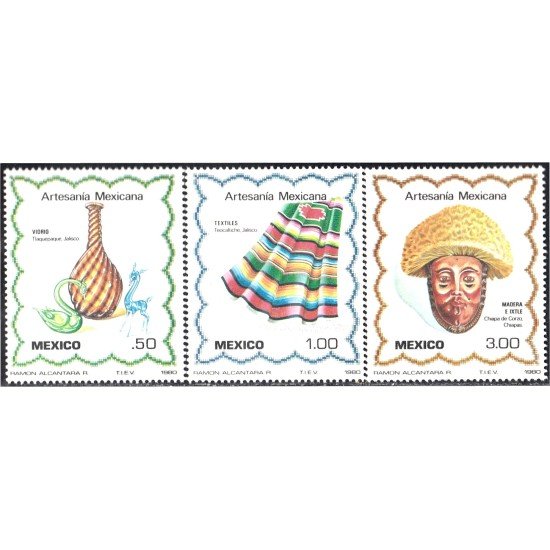 México 915/17 1980 Artesanía Vidrios Textiles Madera MNH México 915/17 1980 Artesanía Vidrios Textiles Madera MNH