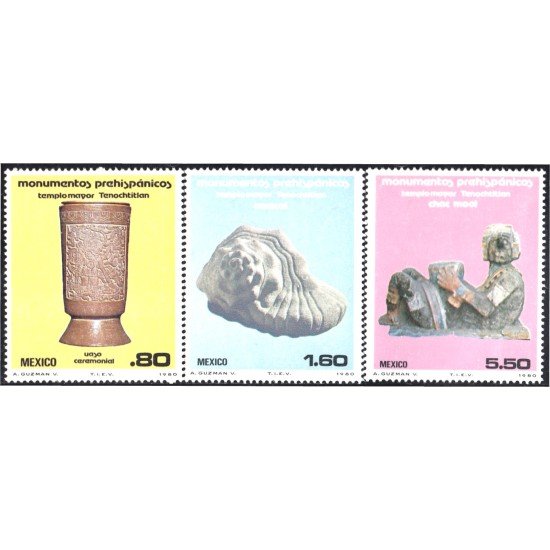 México 901/03 1980 Monumentos prehispánicos de México Templo Mayor Tenochtitlán MNH México 901/03 1980 Monumentos prehispánicos de México Templo Mayor Tenochtitlán MNH