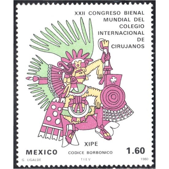 México 897 1980 XXII Congreso Bienal Mundial del colegio de Internacional de cirujanos Xipe códice borbónico MNH México 897 1980 XXII Congreso Bienal Mundial del colegio de Internacional de cirujanos Xipe códice borbónico MNH
