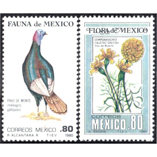 México 891/92 1980 Pavo del monte flor flower MNH México 891/92 1980 Pavo del monte flor flower MNH