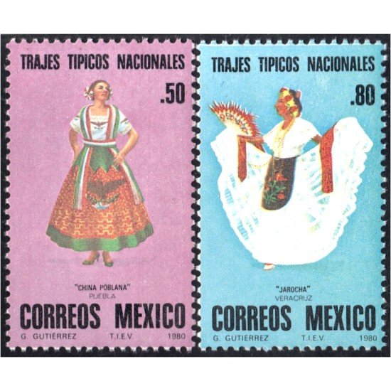 México 889/90 1980 Trajes típicos Nacionales MNH México 889/90 1980 Trajes típicos Nacionales MNH