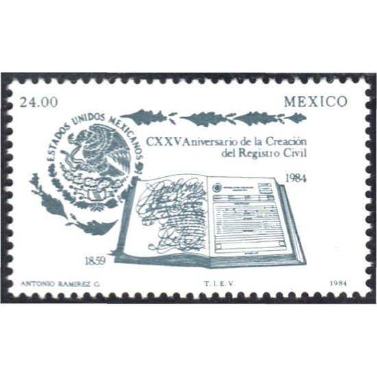 México 1069 1984 Aniversario de la creación del Registro Civil MNH México 1069 1984 Aniversario de la creación del Registro Civil MNH