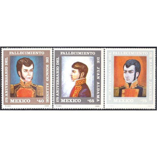 México 1157/59 1986 Ignacio Allende MNH México 1157/59 1986 Ignacio Allende MNH