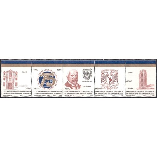 México 1119/23 1985 LXXV Aniversario de la apertura de la Universidad Nacional MNH México 1119/23 1985 LXXV Aniversario de la apertura de la Universidad Nacional MNH