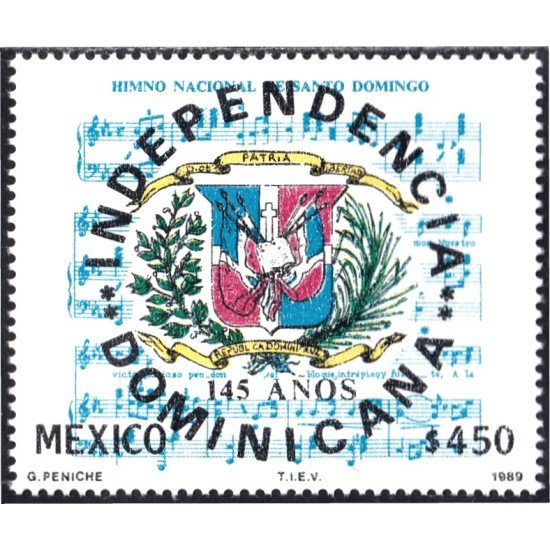 México 1277 1989 145 Años Independencia Dominicana MNH México 1277 1989 145 Años Independencia Dominicana MNH