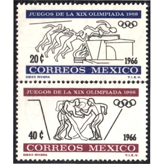 México 727/28 1966 Juegos de la XIX Olimpiada sin goma México 727/28 1966 Juegos de la XIX Olimpiada sin goma