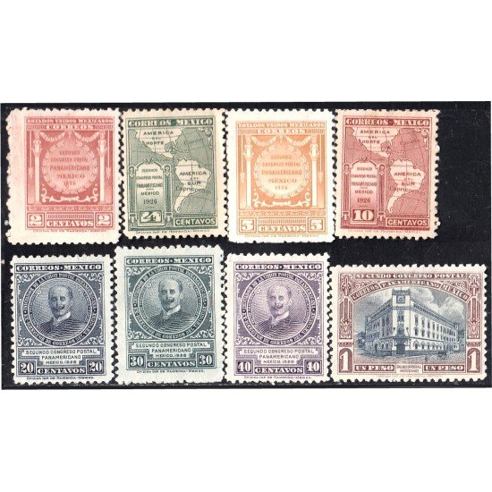 México 452/59 1926 Segundo Congreso Postal Panamericano sin goma México 452/59 1926 Segundo Congreso Postal Panamericano sin goma