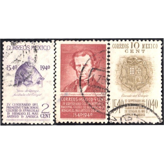 México 549/51 1940 IV Centenario del colegio San Nicolás de Hidalgo el más antiguo de América usados México 549/51 1940 IV Centenario del colegio San Nicolás de Hidalgo el más antiguo de América usados