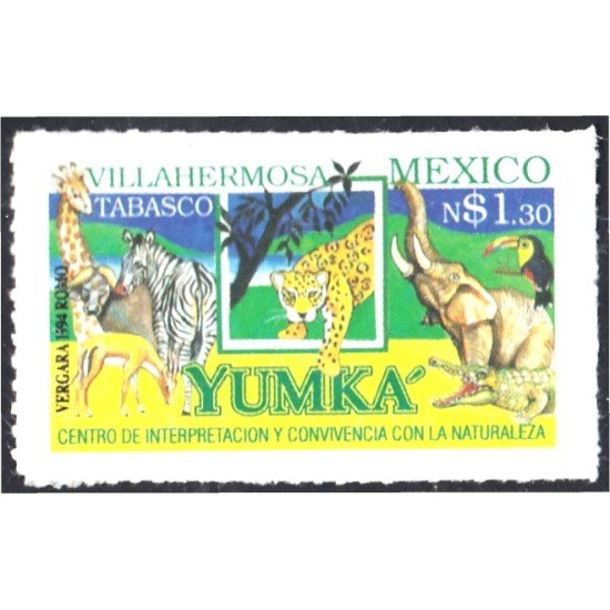 México 1529A 1994 Animales Cebra Jirafa Tigre Elefante MNH México 1529A 1994 Animales Cebra Jirafa Tigre Elefante MNH